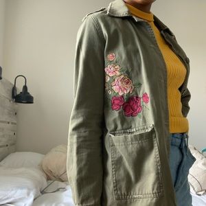 Maurices twill jacket with floral embroidery